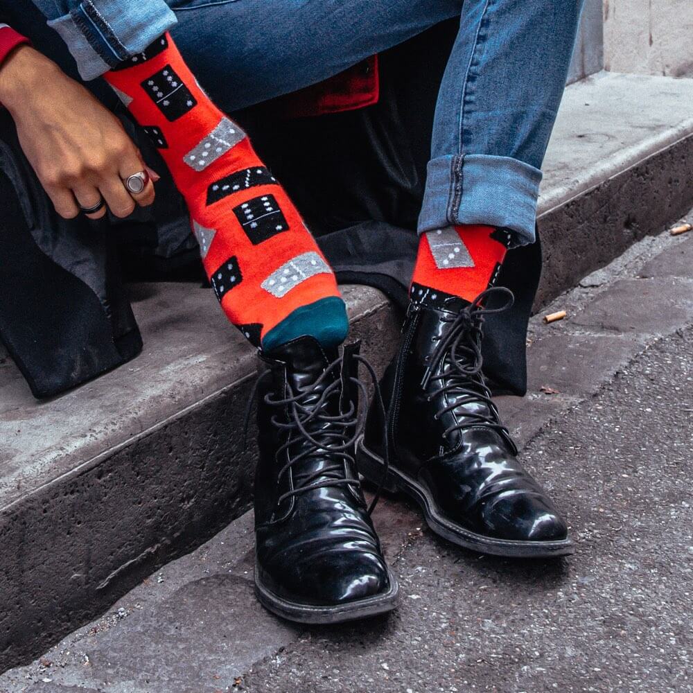 Lustige Socken Jean von FRANCIS et SON AMI Rot mit Domino Muster